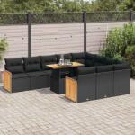 vidaXL 11 részes fekete polyrattan akácfa kerti ülőgarnitúra párnákkal (3327758)