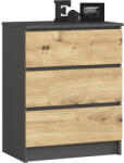 AKORD CLP K60 Komód Laminált Grafitszürke Artisan Tölgy 3 Fiókos (AKO-OP0LK-6SZARART002)
