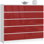 AKORD AKORD CLP K140 Komód Laminált Fehér-Piros Magasfényű 10 Fiókos (AKO-OP0LK-1POLCZERW140)