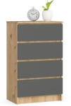 AKORD AKORD K60 Artisan Tölgy Komód 4 Fiókos Matt Szürke (AKO-OP0LK-6ARTSZAR003)