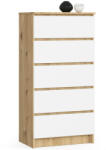 AKORD AKORD CLP Artisan Tölgy Komód 5 Fiókos Fehér Matt (AKO-OP0LK-6ARTBIA004)