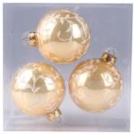  Üveg karácsonyfadísz gömb, fényes barack színben fehér levél mintával - 8 cm