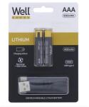 Well Baterie reîncărcabilă WELL, reîncărcabilă cu cablu USB-C, microceramică (AAA) 400mAh, 2 bucăți/Cs (ACCU-10440/40C-BL2-WL) Baterie reincarcabila