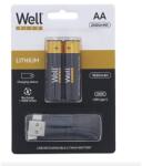 Well akku elem, USB-C kábellel újratölthető, micro ceruza (AA) 1660mAh, 2db/Cs ACCU-14500/166C-BL2-WL (ACCU-14500/166C-BL2-WL)