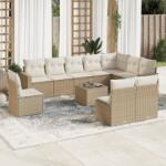 vidaXL 11 részes bézs polyrattan kerti ülőgarnitúra párnákkal (3219108)