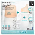 Suavinex Set biberon anticolici 180 ml + tetina cu debit variabil + saculet silicon Zero Zero Suavinex (8426420067409)