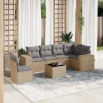 vidaXL Set canapele de grădină, 7 piese, cu perne, bej, poliratan (3222638)