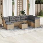vidaXL Set canapele de grădină, 9 piese, cu perne, bej, poliratan (3218059)