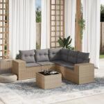 vidaXL Set canapele de grădină cu perne, 6 piese, bej, poliratan (3222558)