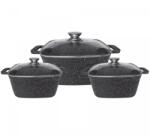 Cheffinger Set 3 cratite cu capac CF-SQC01, acoperire din marmura, 20-24-28cm 2L-3.5L-5.7L, anti lipre (CF-SQC01)