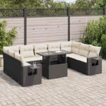 vidaXL 10 részes fekete polyrattan kerti ülőgarnitúra párnákkal (3326537)
