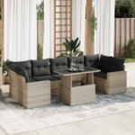 vidaXL 8 részes világosszürke polyrattan kerti ülőgarnitúra párnával (3326283)