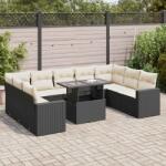 vidaXL 10 részes fekete polyrattan kerti ülőgarnitúra párnákkal (3326377)
