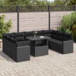 vidaXL 10 részes fekete polyrattan kerti ülőgarnitúra párnákkal (3326376)