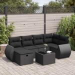 vidaXL 7 részes fekete polyrattan kerti ülőgarnitúra párnával (3325591)