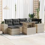 vidaXL 7 részes világosszürke polyrattan kerti ülőgarnitúra párnákkal (3326833)