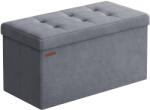 SONGMICS Tárolópad, bársony puff tetővel, 2 dobozzal, szürke, 38 x 76 x 38 cm (LSF247G01)