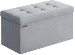 SONGMICS Tárolópad, bársony puff tetővel, 2 dobozzal, világosszürke, 38 x 76 x 38 cm (LSF247G02)