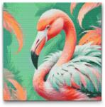  Gyémántszemes kirakó - Flamingó tompa zöld árnyalatokban Méret: 50x50cm, Keretezés: Kartonlemezen, Gyémántok: Kerek