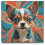  Festés számok szerint - Kiskutya türkiz és narancs árnyalatokban Méret: 50x50cm, Keretezés: Kartonlemezen