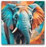  Festés számok szerint - Elefánt türkiz és narancs árnyalatokban Méret: 50x50cm, Keretezés: Kartonlemezen