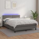 vidaXL Pat cu arcuri, cu saltea & LED, gri, 140x190 cm, piele eco (3134163)