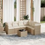 vidaXL Set canapele de grădină, 7 piese, cu perne, bej, poliratan (3217688)