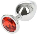 Passion Labs Mediu Metallic Buttplug, Silver / Red