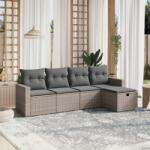 vidaXL 5 részes szürke polyrattan kerti ülőgarnitúra párnákkal (3263466)