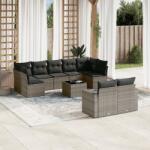 vidaXL 10 részes szürke polyrattan kerti ülőgarnitúra párnákkal (3219420)