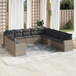 vidaXL 11 részes szürke polyrattan kerti ülőgarnitúra párnákkal (3219180)
