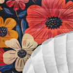 Takoy Steppelt ortalion anyag /Ruházati vízlepergetős anyag színes virágok sötétkék alapon MAXI minta