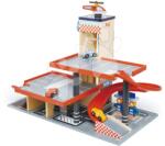 Tender Leaf Garaj din lemn cu etaj Blue Bird Service Station Tender Leaf Toys cu 3 mașini și elicopter (TL8581)