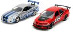 JADA Mașinuțe Mitsubishi Lancer Evolution IX și Nissan Skyline GTR R34 Fast & Furious Twin Pack Jada din metal cu uși care se deschid 12 cm lungime 1: 32 (JA3202019)