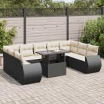 vidaXL 10 részes fekete polyrattan kerti ülőgarnitúra párnákkal (3326697)