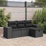 vidaXL 4 részes fekete polyrattan kerti ülőgarnitúra párnákkal (3325651)
