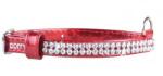 COLLAR Zgardă din piele lucioasă cu cristale, 18 - 21cm, 9mm - roșie