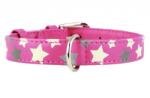 COLLAR Reflectorizantă, zgardă din piele cu steluţe, roz 19 - 25 cm, 12 mm