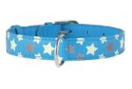 COLLAR Zgardă reflectorizantă din piele cu steluţe, albastru 27 - 36 cm, 15 mm