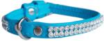 COLLAR Zgardă din piele lucioasă cu cristale 19 - 25cm, 9mm - culoare albastru deschis