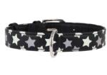 COLLAR Zgardă reflectorizantă din piele cu steluţe, negru 21 - 29cm, 12mm