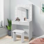 Pepita Holly Dressing Table cu oglindă, lumină (12 LED) și scaun - alb (DT-05)