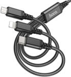  USB töltő- és adatkábel 3in1, USB Type-C, Lightning, microUSB, 100 cm, 2000 mA, gyorstöltés, cipőfűző minta, Hoco X76 Super, fekete