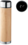 midocean Duplafalú rozsdamentes acél termosz bambusz külsővel, hőmérővel 480 ml (MO6327-40)