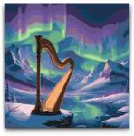  Festés számok szerint - Hárfa és északi fény Méret: 50x50cm, Keretezés: Kerek keret