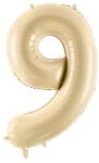 PartyDeco 9-es születésnapi szám fólia lufi - bézs 72 cm