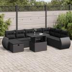 vidaXL 9 részes fekete polyrattan kerti ülőgarnitúra párnákkal (3327915)