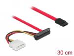 Delock SATA-kábel, 6 Gb/s, 7 tűs csatlakozóhüvely + 4 tűs Molex-csatlakozódugó > 22 tűs SATA-csatlakozóhüvely, felfelé ívelt, 50 cm (86078)