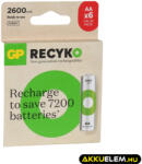 GP Batteries GP ReCyko 1, 2V 2600mAh AA elemméretű akkumulátor 6db-os gazdaságos csomagban