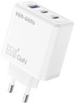 VEN-DENS GaN Gyorstöltő Adapter 3-Portos Kimenettel - 65W - Fehér